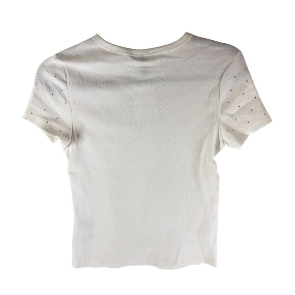 Divided H&M Womens T Shirt Ribbed Rhinestone Studded Short Sleeve White M - Picture 2 of 4